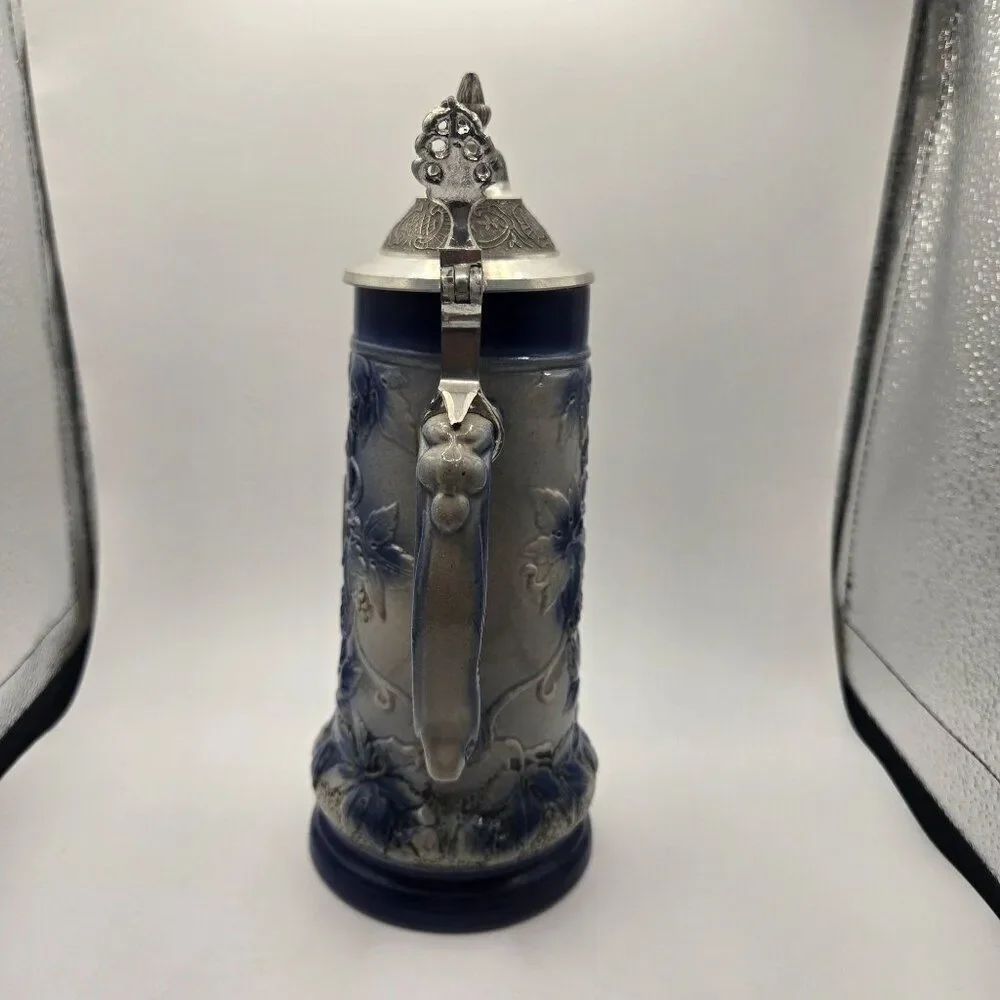 Vintage German Beer Stein Pewter Lid 0.5L Old Germany Blue Gray Armin Bay